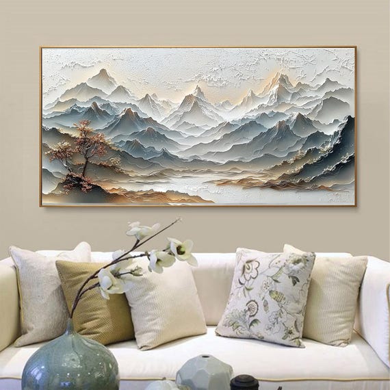 Large Abstract Mountain Oil Painting On Original Natural Landscape Painting Mountain Texture Wall Art Custom Living Room Wall Decor
