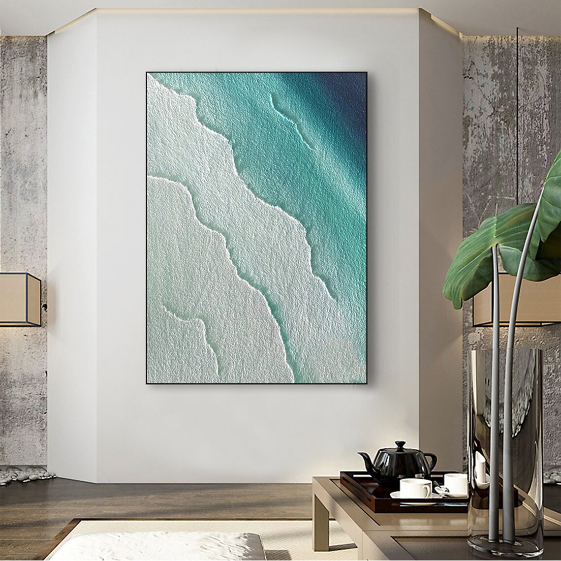 Aerial Turquoise Ocean Foam Waves Textured Minimal Beach Poster - Image 3