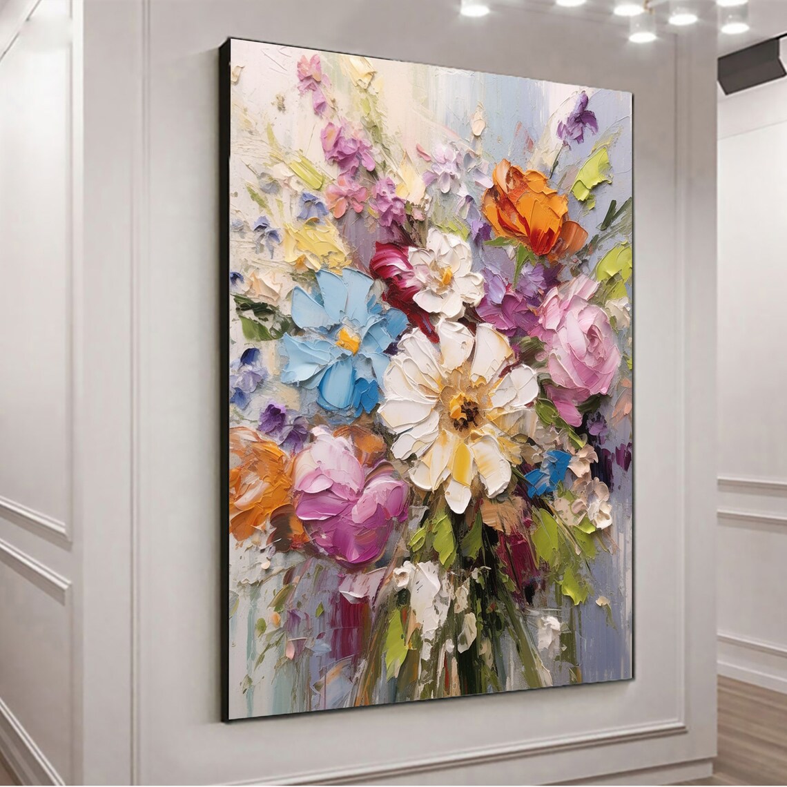 Pastel Floral Bouquet Palette Knife Texture Colorful Bloom Poster - Image 4