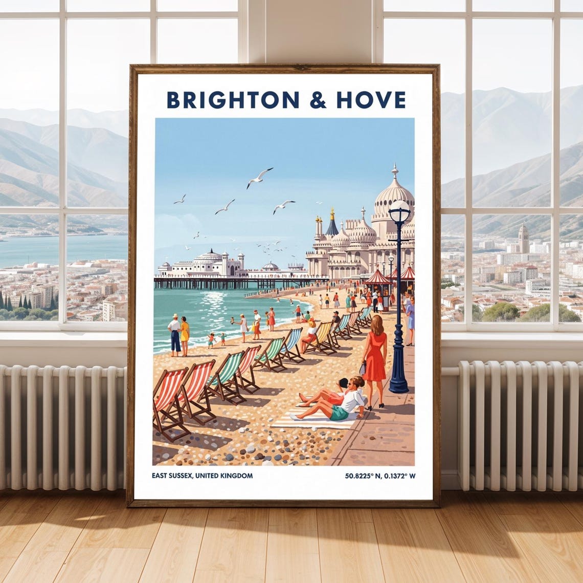 Brighton And Hove Pier Beach Deck Chairs Vintage Seaside Poster
