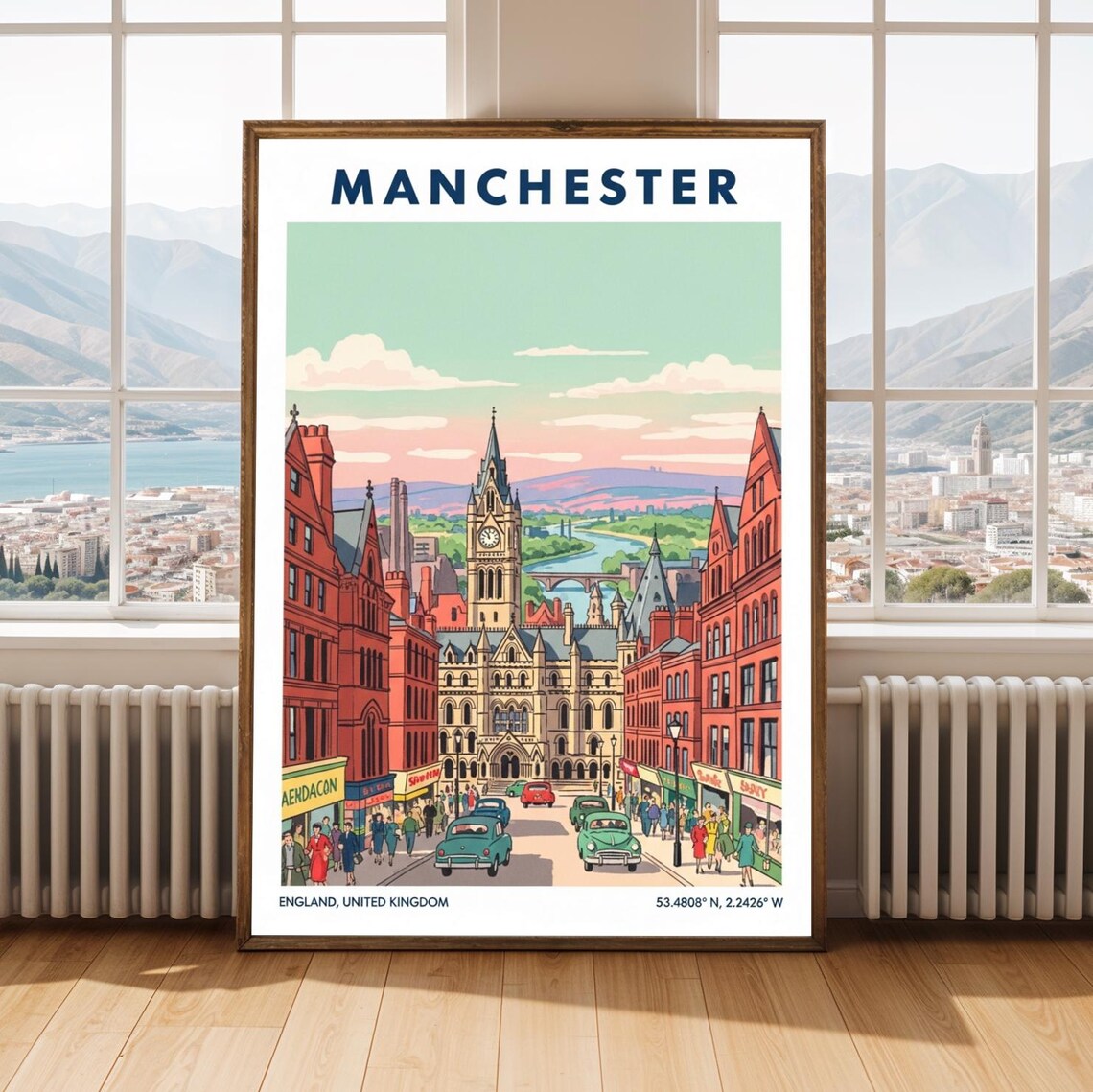 Manchester Town Hall Print Vintage Uk Cityscape Art