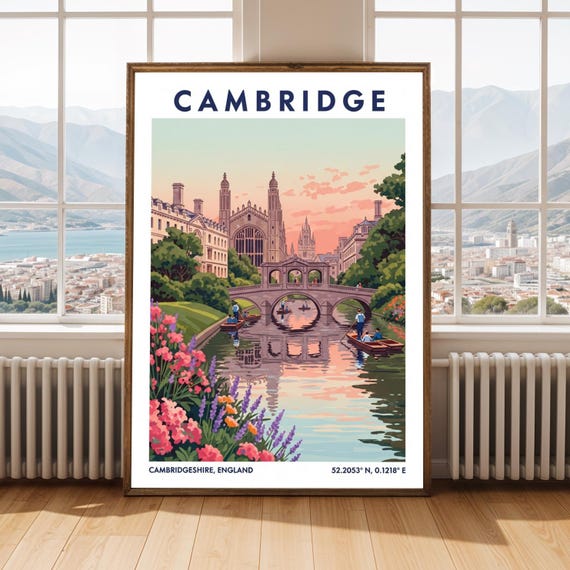 Cambridge Architecture Print Vibrant Travel Poster Contemporary Illustration