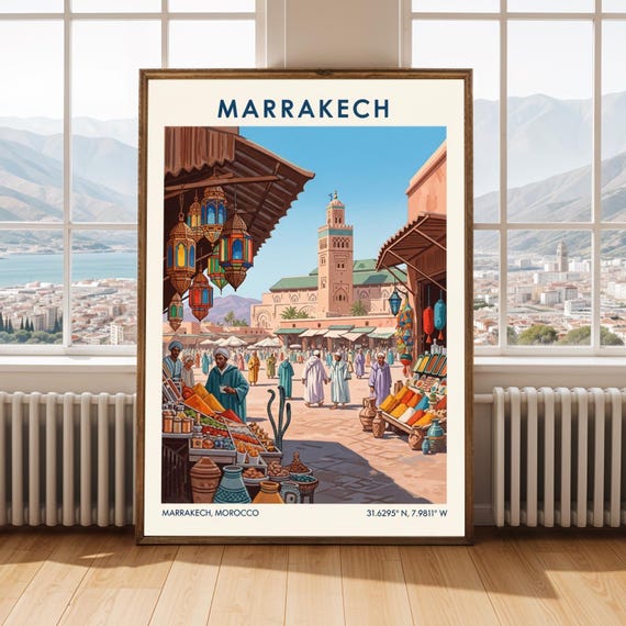 Marrakech Market Art Print Moroccan Travel Illustration