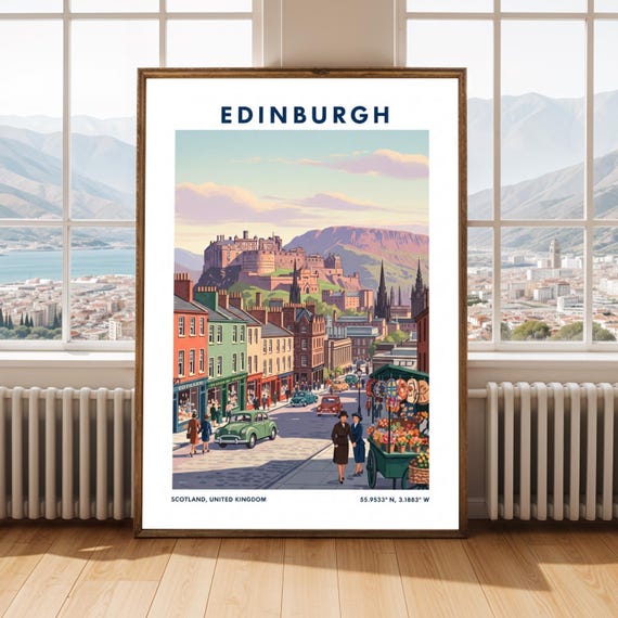 Edinburgh Castle Art Print Vintage Scottish Travel Illustration