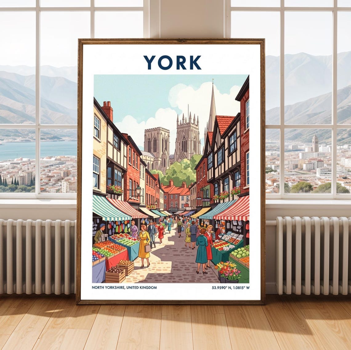 York Shambles Market Day Bustling Street Vintage Travel Poster