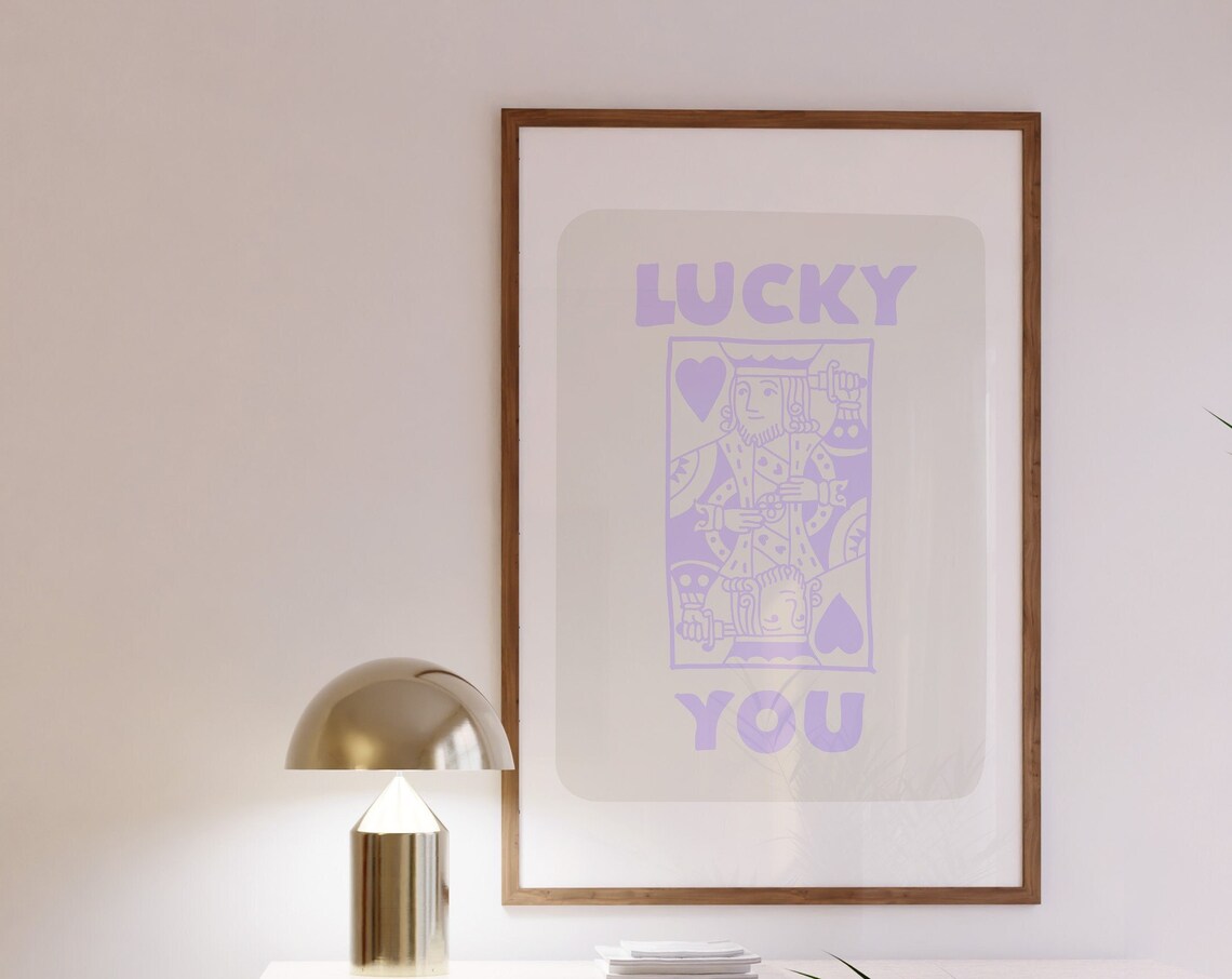 Lucky You King Of Hearts Lilac Purple Playing Card Wall Art Decor - Image 3