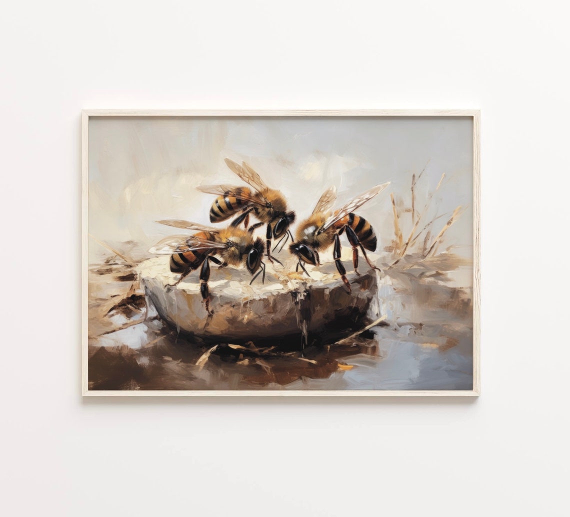 Three Honeybees On Honeycomb Vintage Rustic Kitchen Decor Poster - Image 4