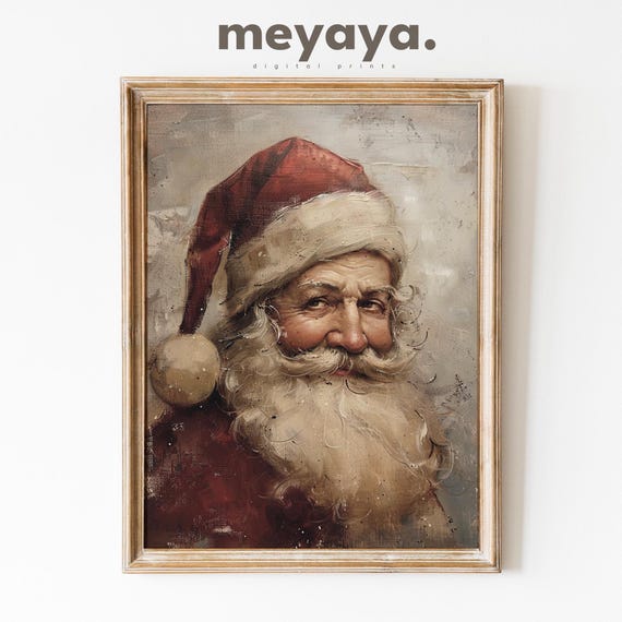 Vintage Santa Portrait Neutral Holiday Decor Christmas Santa Claus Painting Moody Decor Winter Santa Print Xmas Print