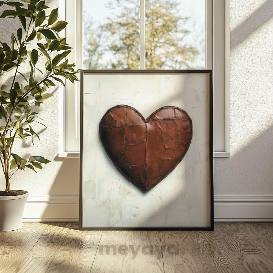 Brown Leather Heart Rustic Vintage Romantic Country Wall Print - Image 5