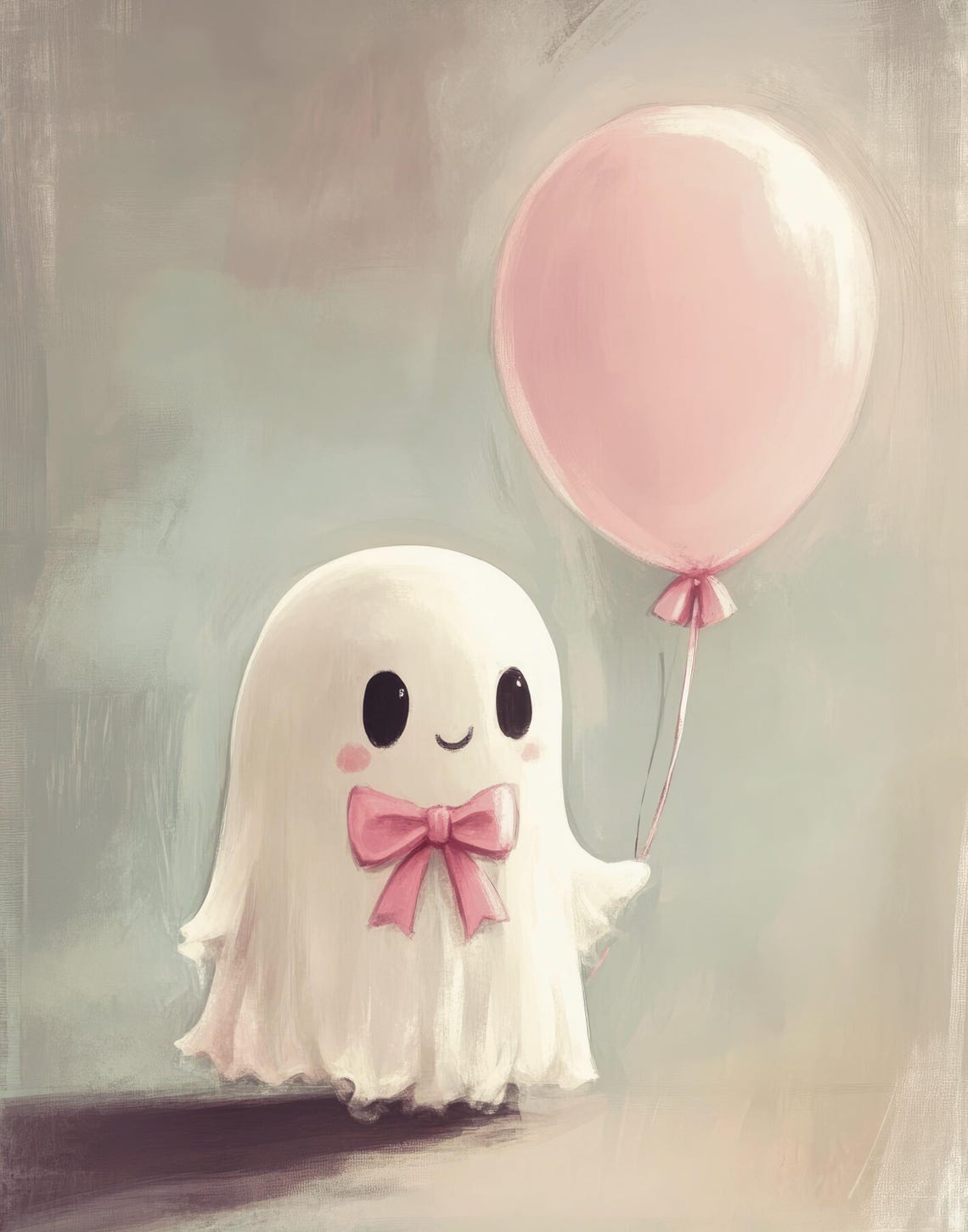 Smiling Cute Ghost With Pink Bow Holding A Pink Balloon Poster - Image 6