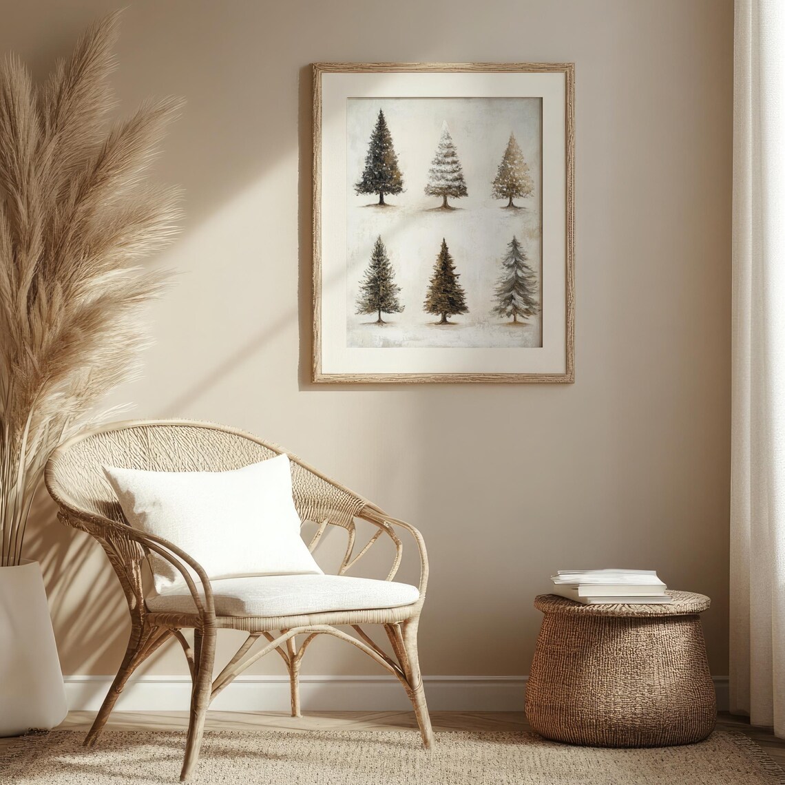 Six Pine Trees Neutral Winter Vintage Christmas Holiday Forest Poster - Image 3