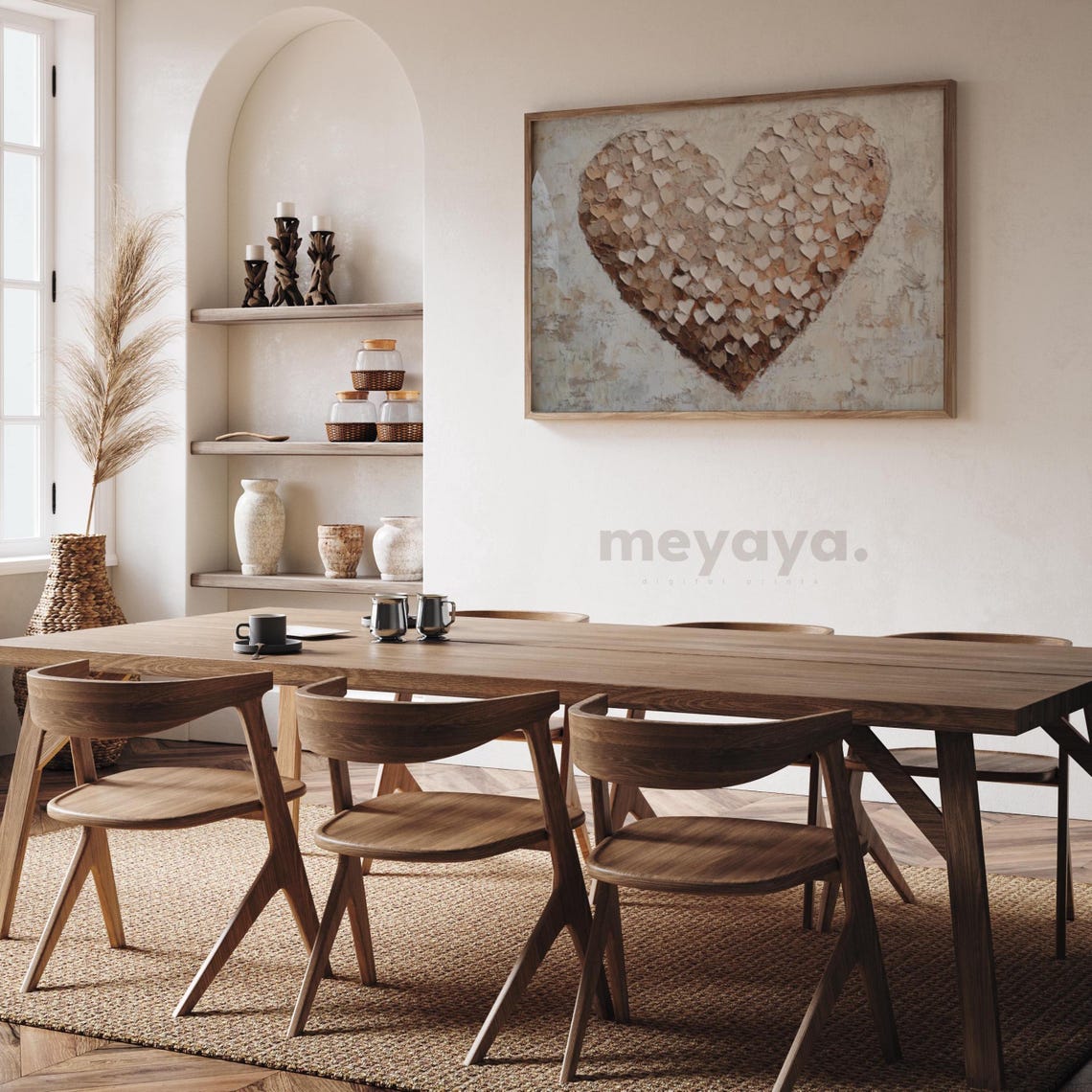 Neutral Beige Hearts Textured Impasto Romantic Love Wall Print - Image 2