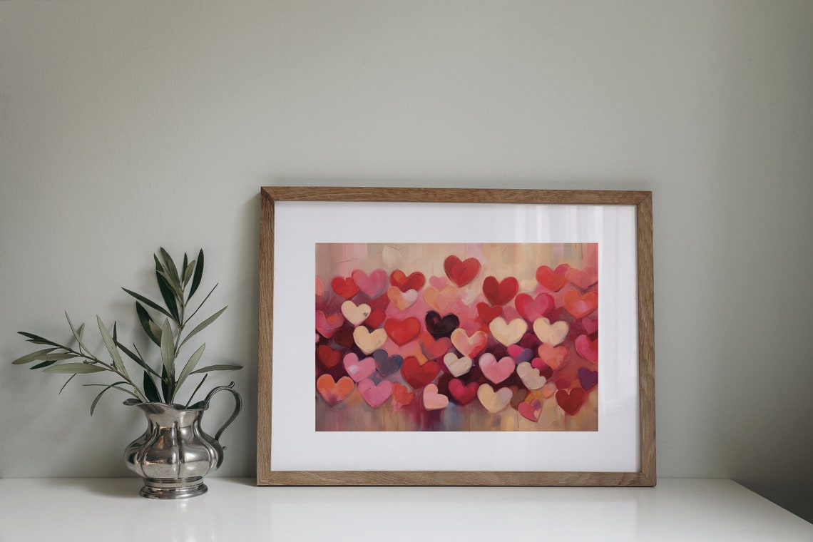 Vibrant Red Pink Coral Impasto Hearts Colorful Valentine Poster - Image 2