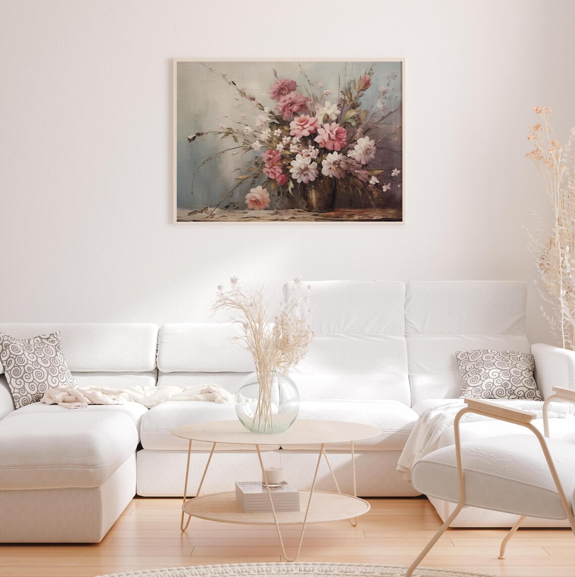 Pink White Rose Bouquet Vintage Vase Floral Still Life Poster - Image 2