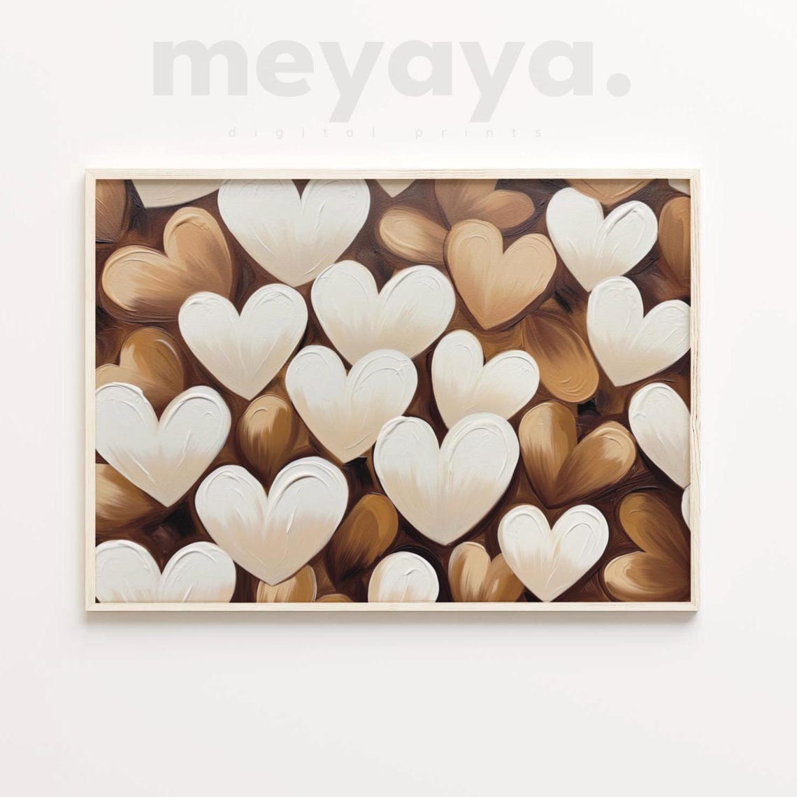 White Caramel Impasto Hearts Dark Brown Rustic Valentine Poster - Image 3