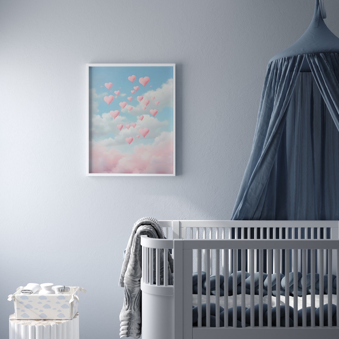 Pink Heart Balloons Floating In A Blue Cloudy Sky Dreamy Poster - Image 3