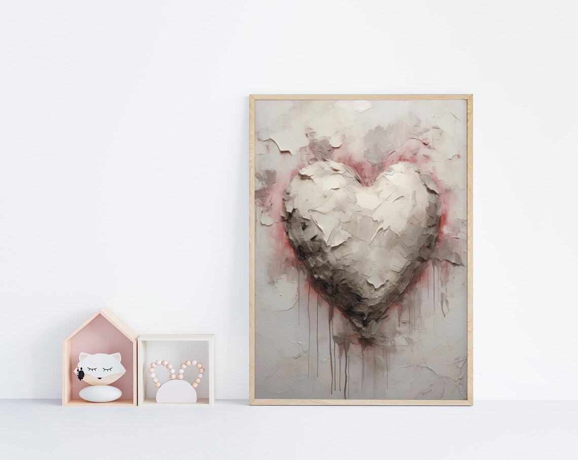 White Textured Heart Pink Blush Impasto Minimalist Love Poster - Image 5