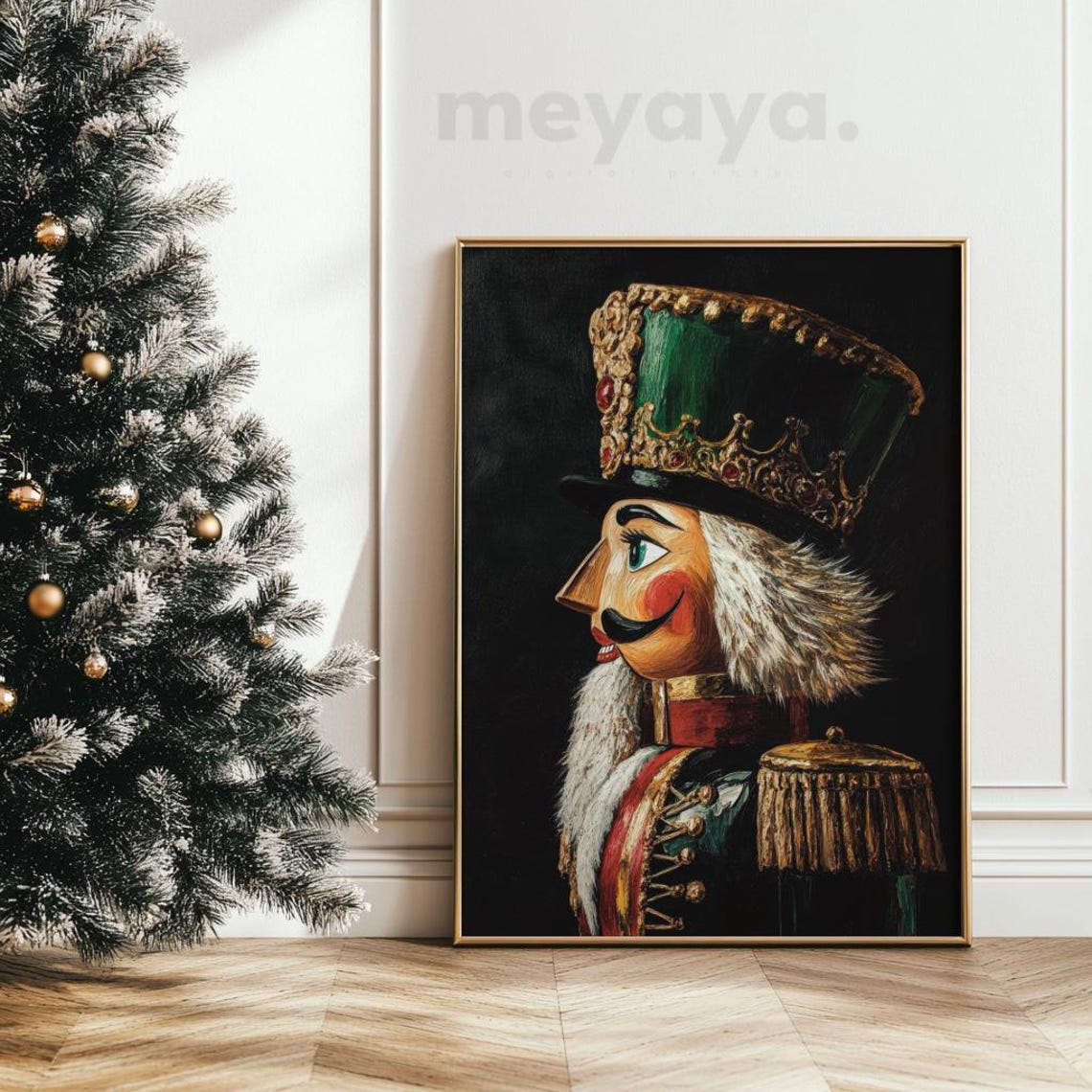 Dark Moody Nutcracker Profile Green Crown Vintage Christmas Art Poster - Image 4