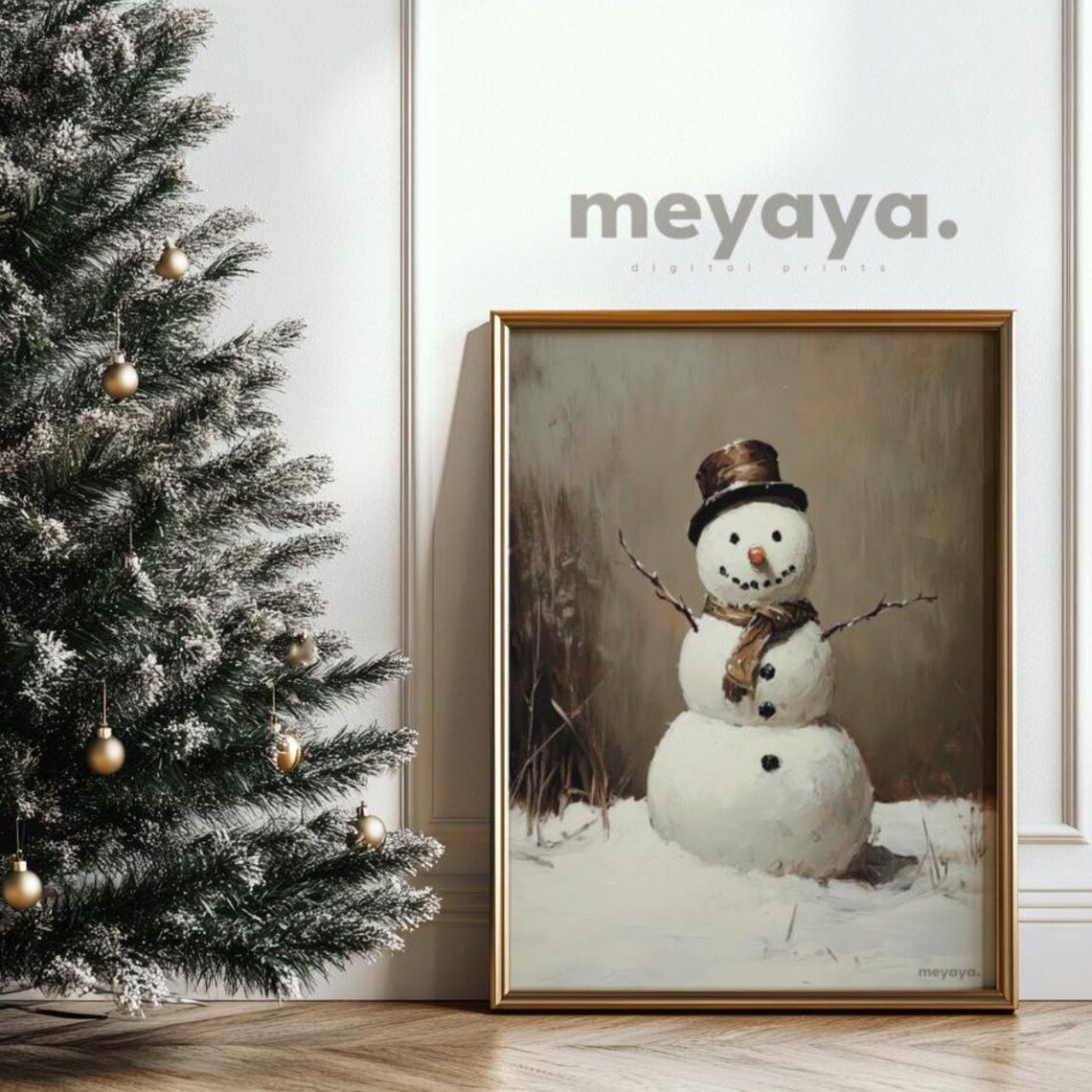 Brown Christmas Snowman Art Print, Rustic Holiday Decor - Image 6
