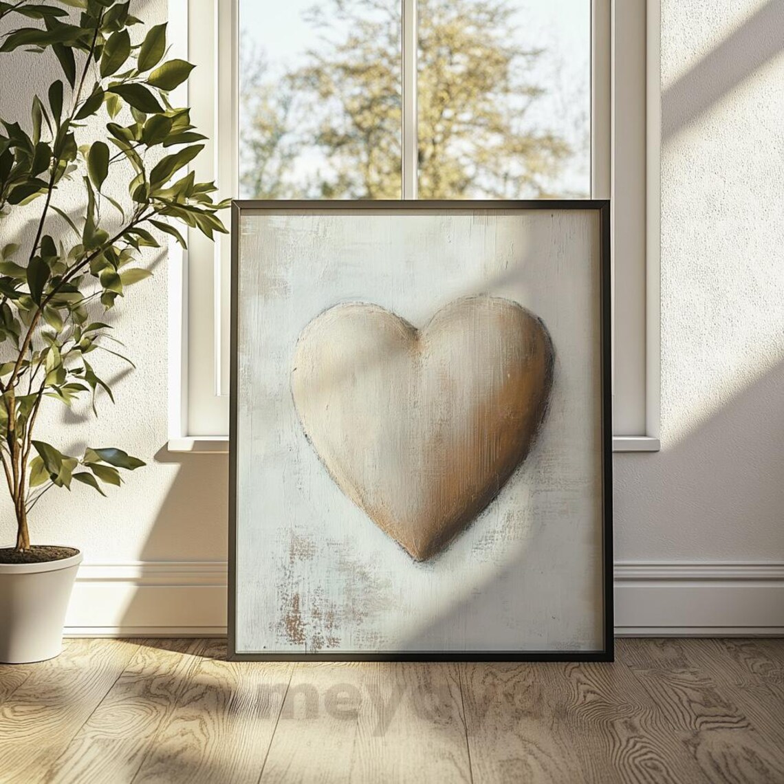 Neutral Valentines Beige Heart Print, Vintage Romance - Image 4