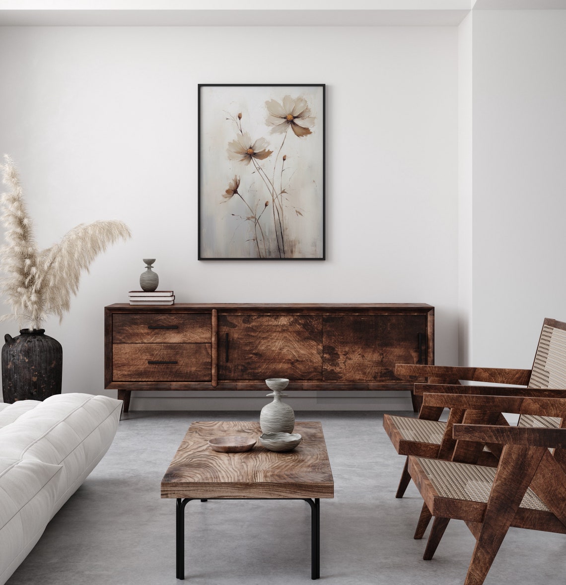 Minimalist White Wildflowers Oil Painting Neutral Botanical Poster - Image 5