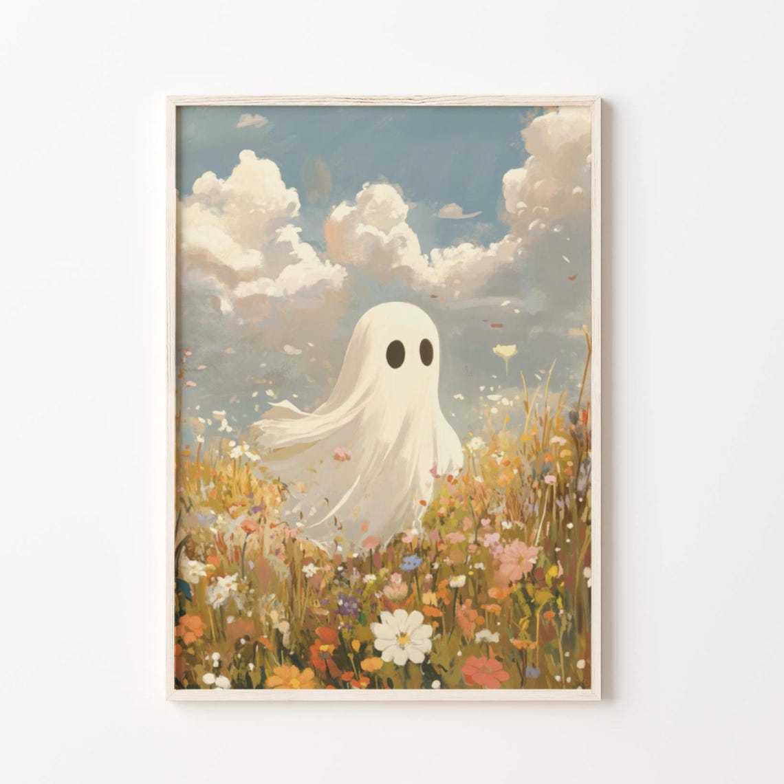Cute Ghost in Wildflower Field Painting Sweet Art Wall Poster - Image 6