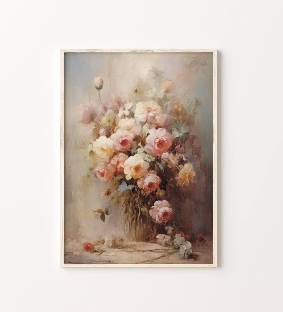 Vintage Flowers Still Life Painting Fine Art Vase Flowers Farmhouse Pink White Flowers Botanical Decor Antique Oil Painting Art - Image 5