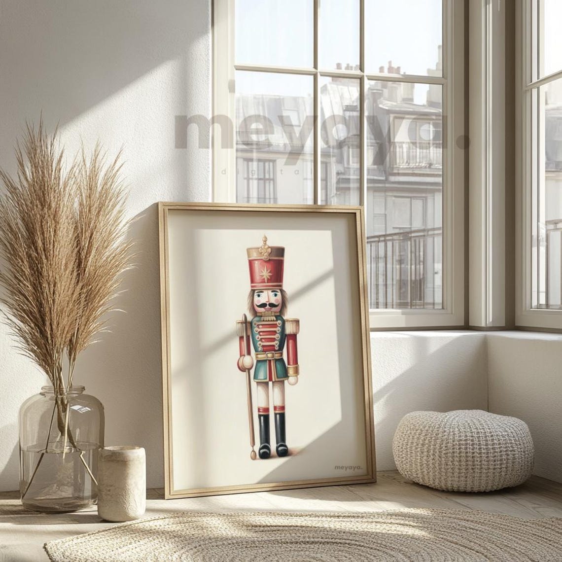 Nutcracker Toy Star Crown Teal Uniform Minimalist Christmas Poster - Image 4