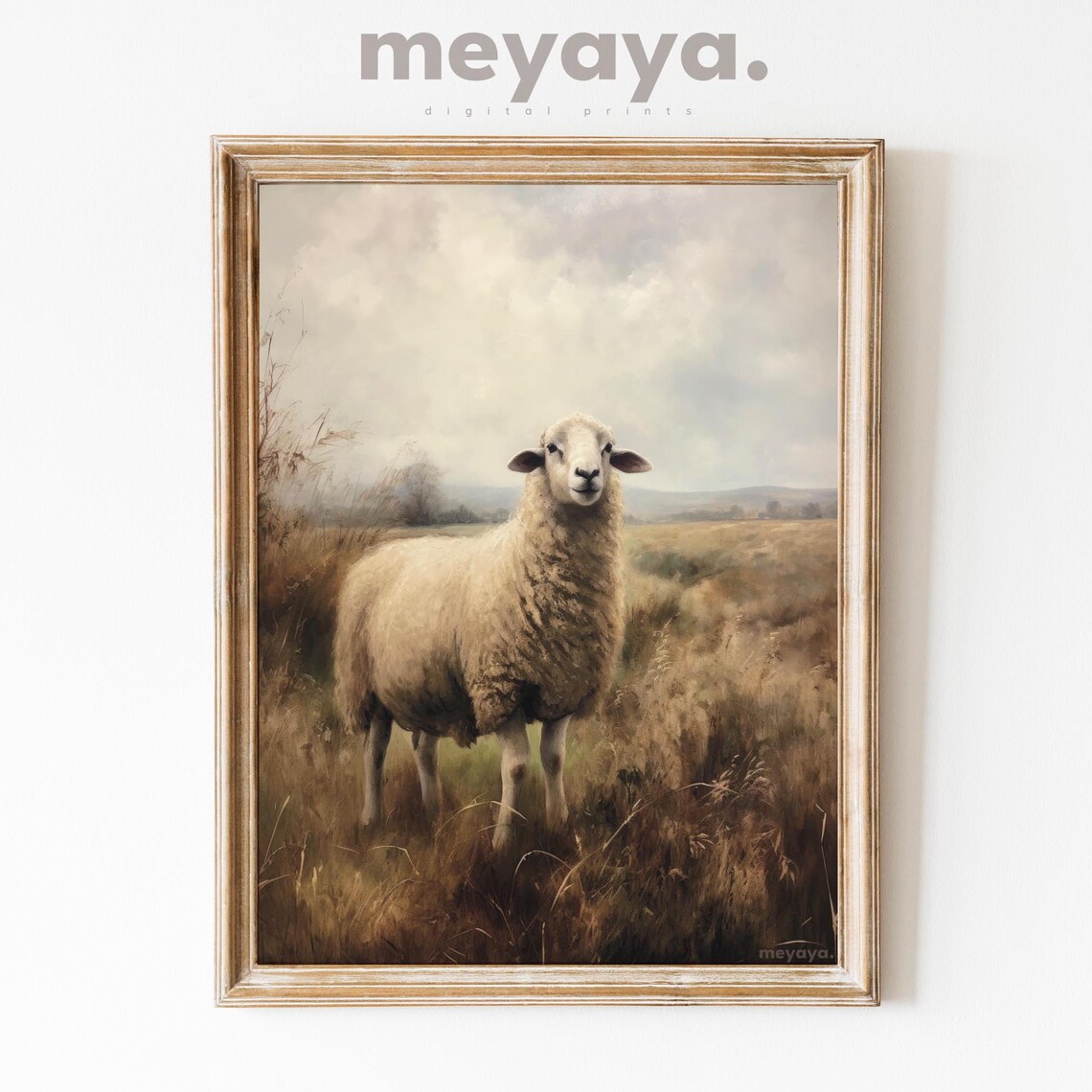 Sheep In Golden Wheat Field Vintage Countryside Farm Life Poster