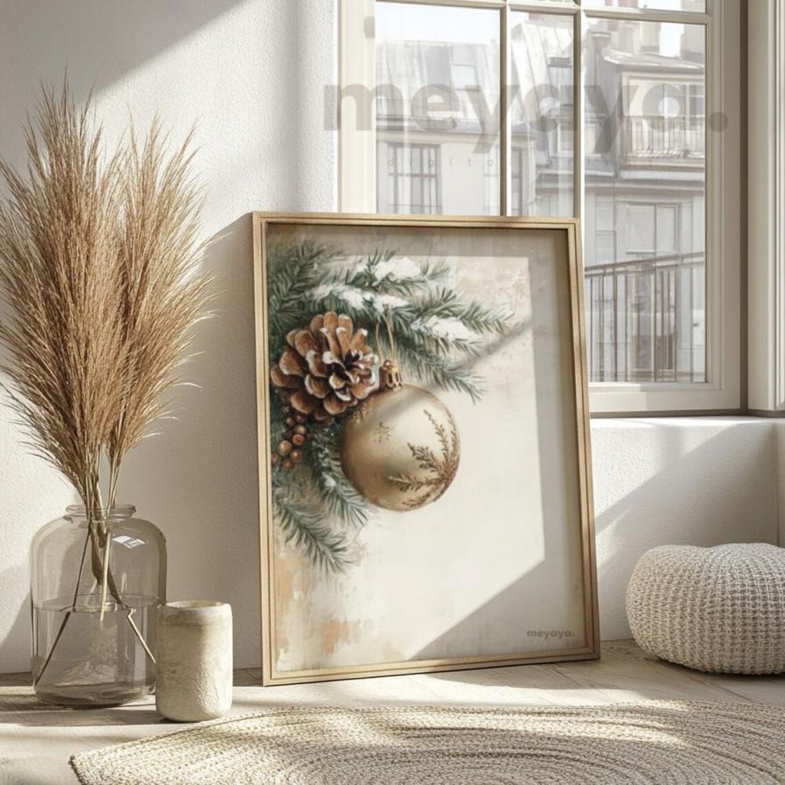 Christmas Gold Ornament Vintage Holiday Art Print - Image 4