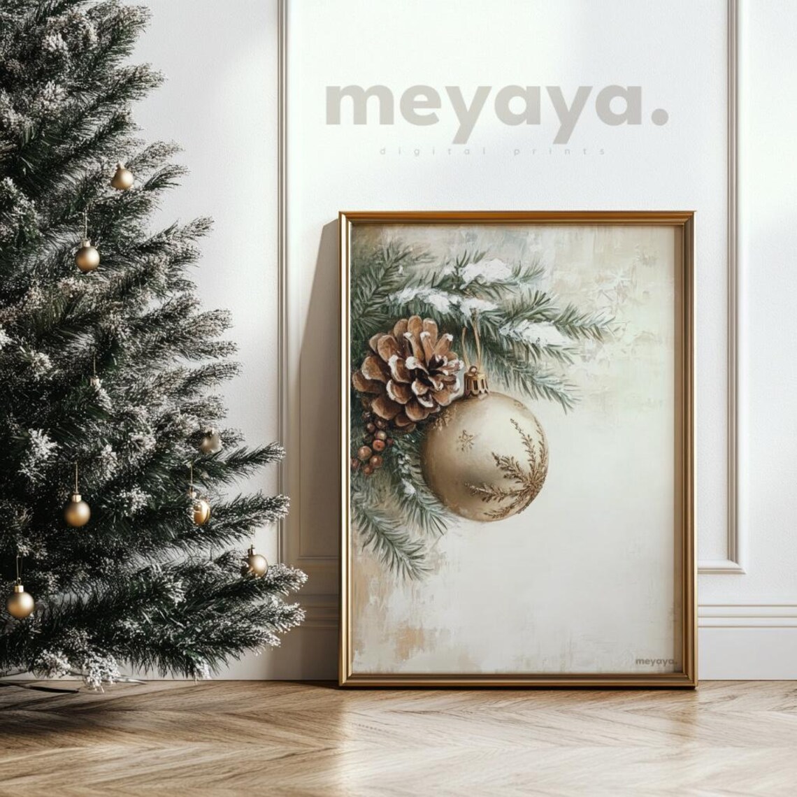 Christmas Gold Ornament Vintage Holiday Art Print - Image 6