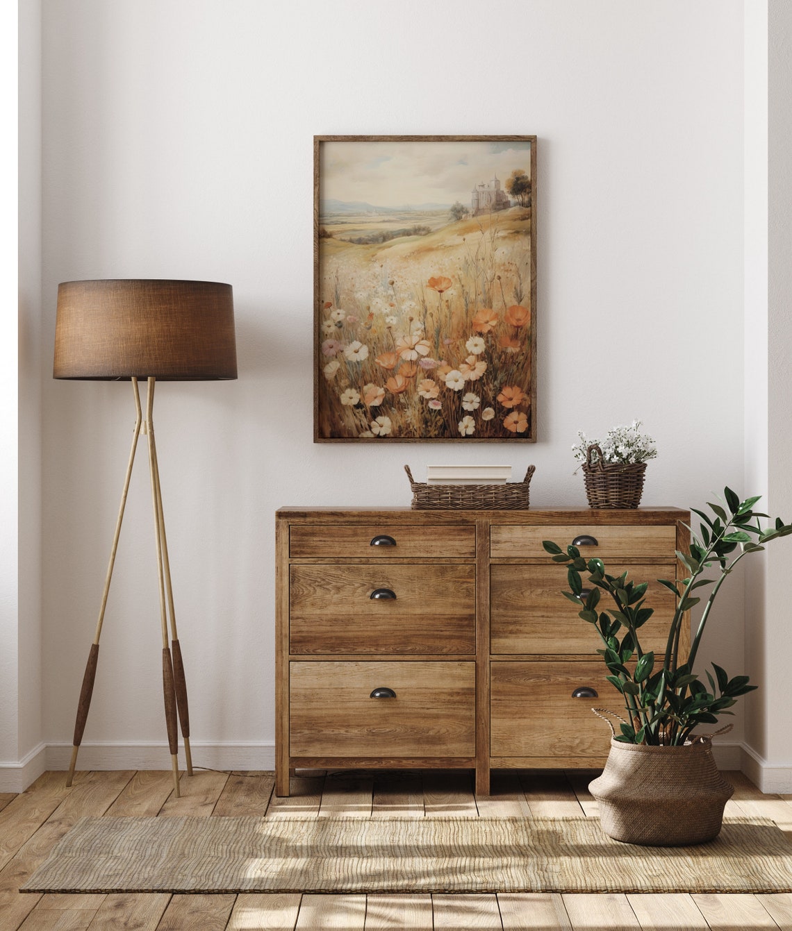 Sunlit Golden Wildflower Meadow With Distant Old Castle Vintage Poster - Image 5