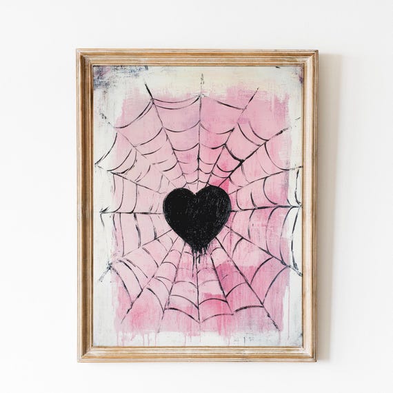 Pink Halloween Spider Web Print Cute Halloween Print Girly Spooky Decor Pastel Halloween Decor Vintage Painting Halloween Preppy Print