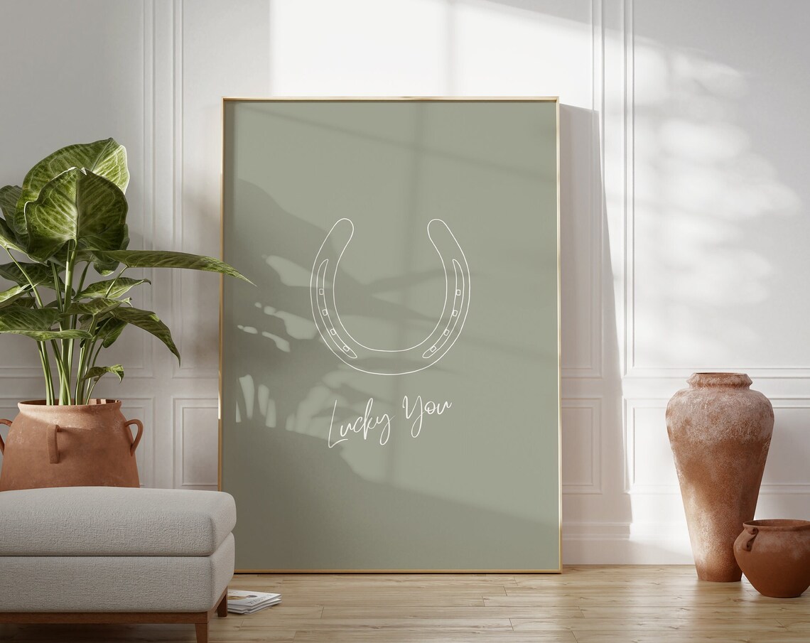 Lucky You Horseshoe Sage Green Minimalist Western Dorm Room Poster - Image 4