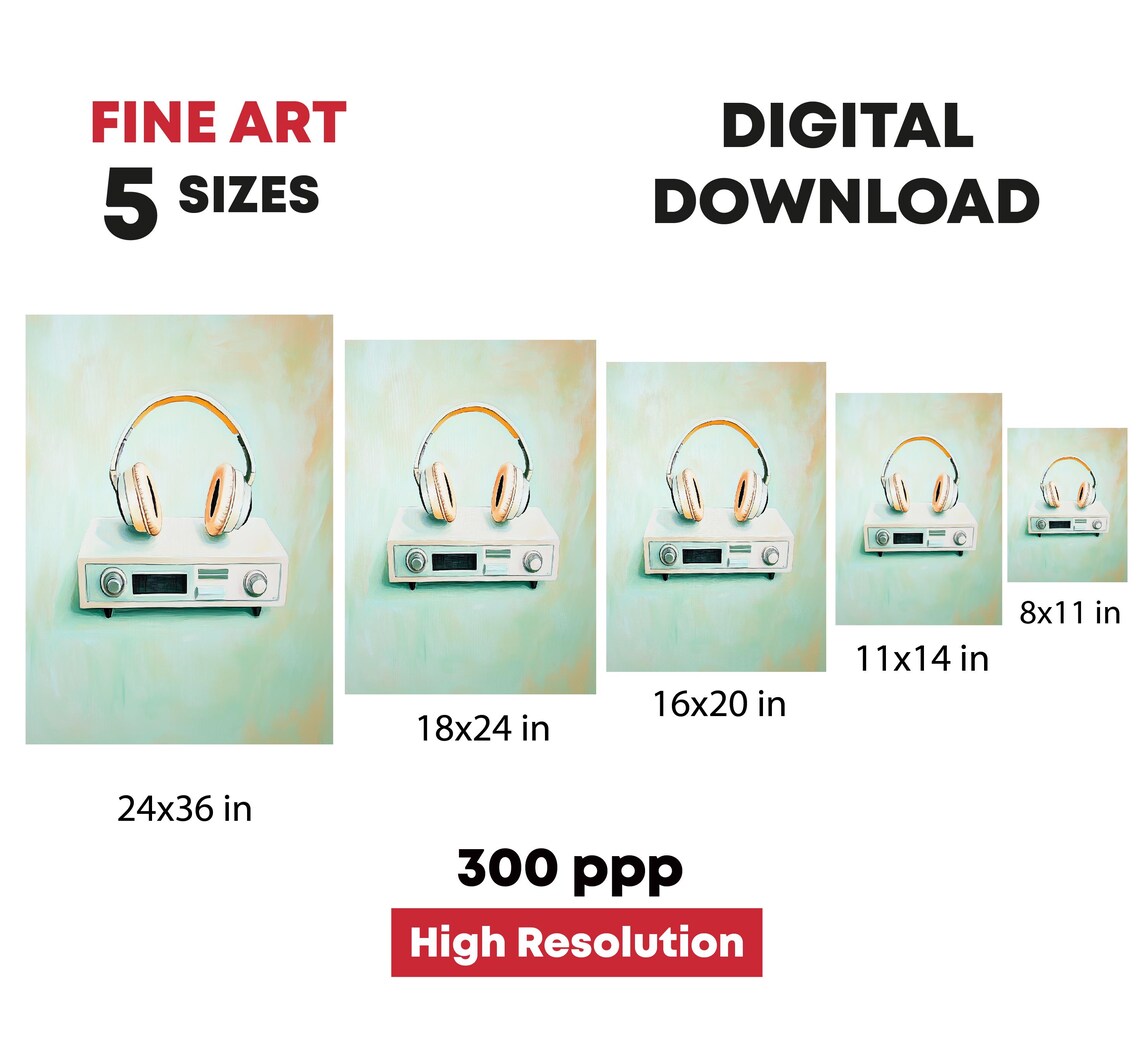 Vintage Headphones Resting On Retro Stereo Receiver Pastel Music Poster - Image 4