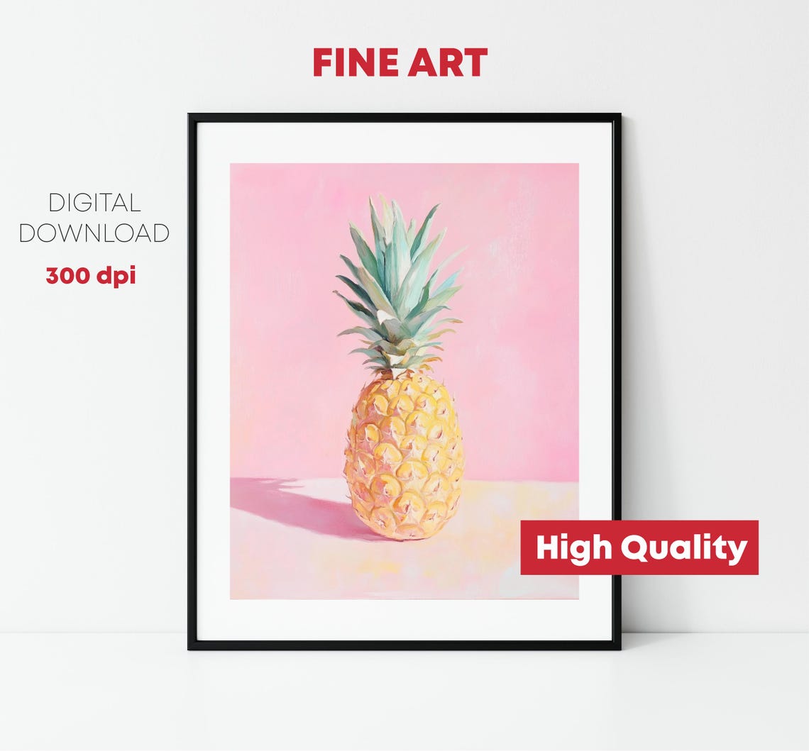 Pastel Pineapple Watercolor Pink Background Tropical Fruit Print - Image 2