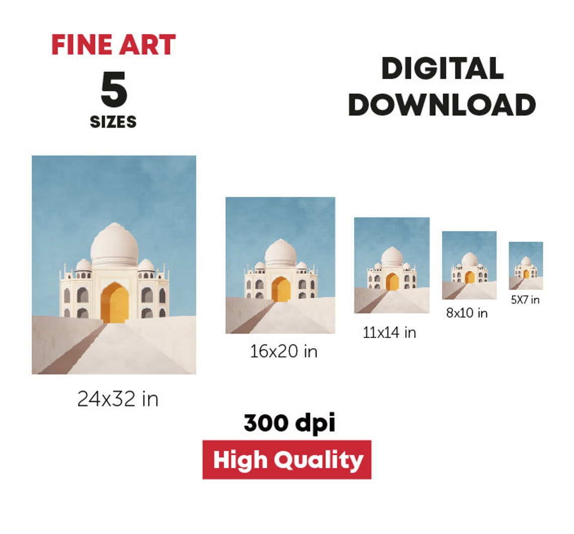 India Minimalist Taj Mahal Illustration Architectural Wall Art Elegant Decor Trendy Art - Image 2