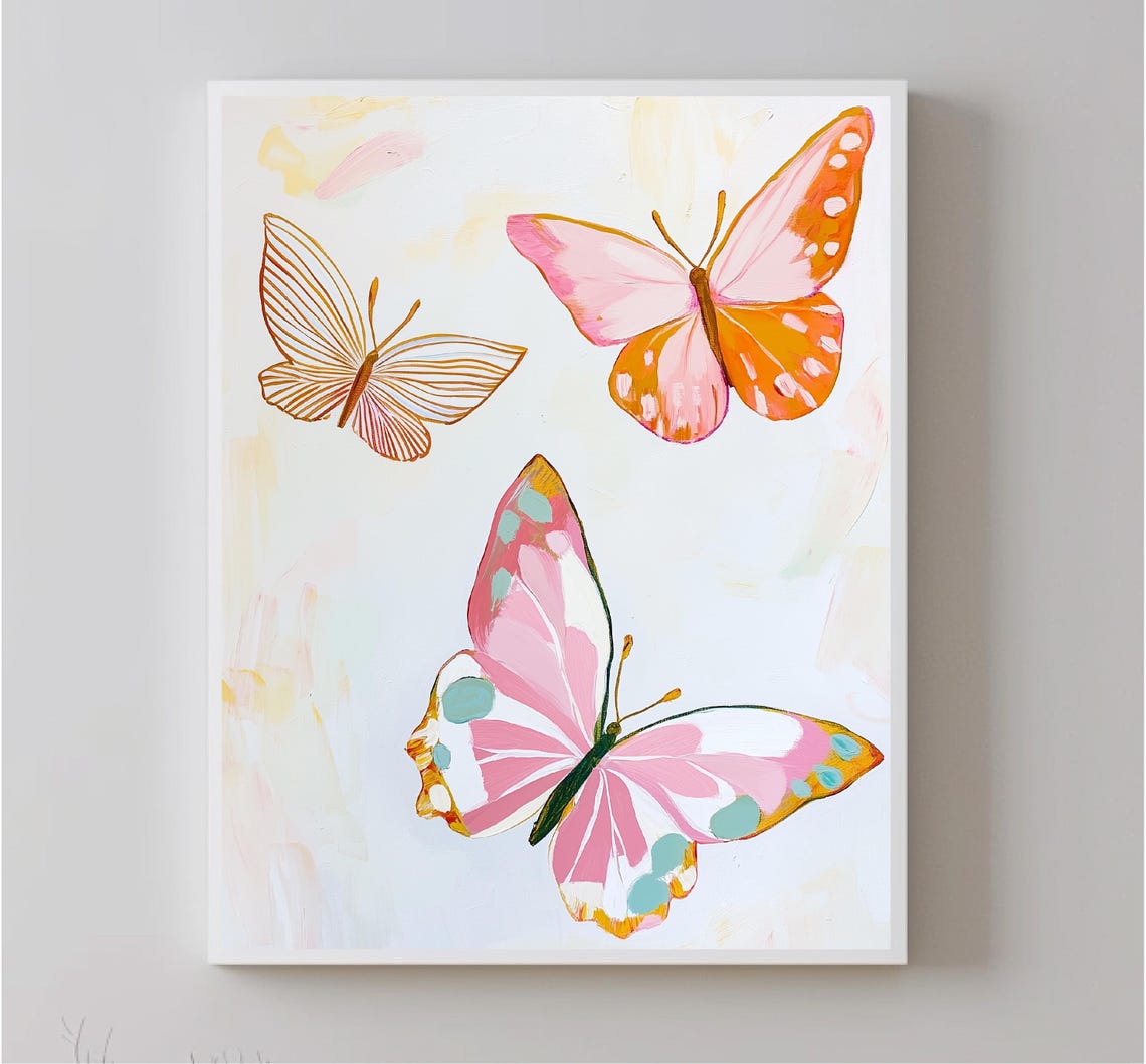 Three Pink Orange Butterflies Botanical Pastel Insect Art Print - Image 5