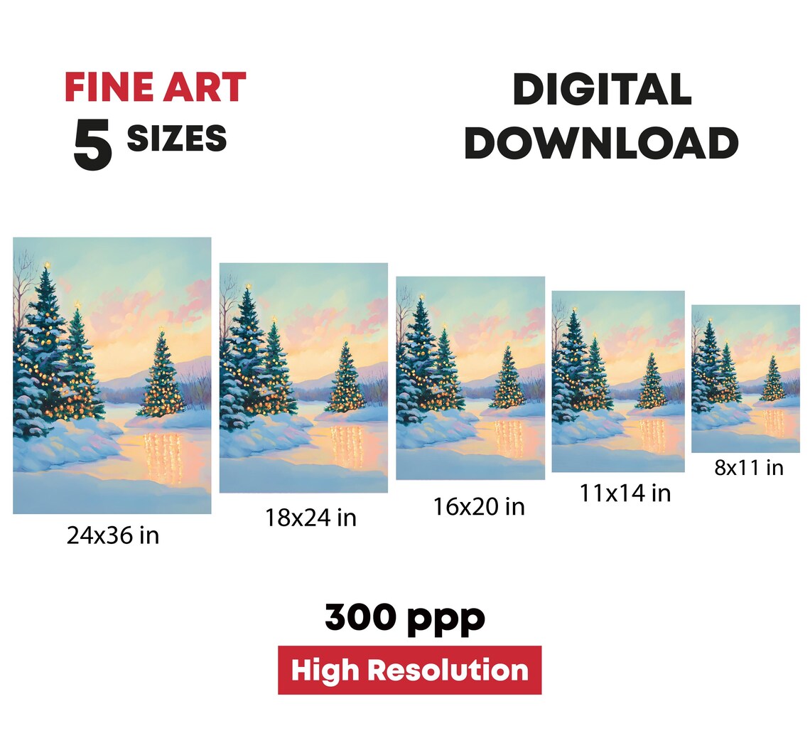 Snowy Evergreens Golden Lights Frozen Pond Winter Holiday Poster - Image 5