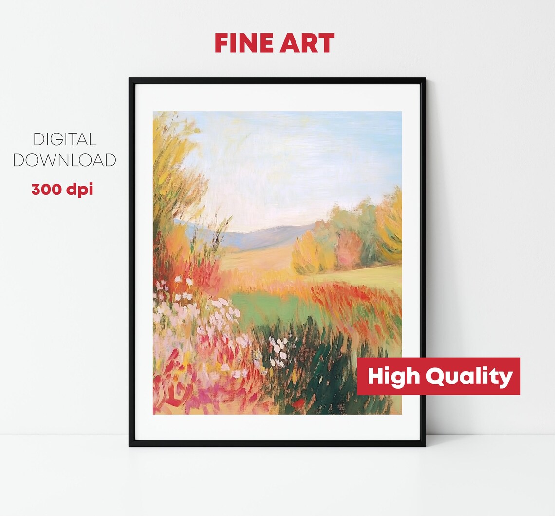 Golden Autumn Wildflower Meadow Impressionist Fall Field Print - Image 2