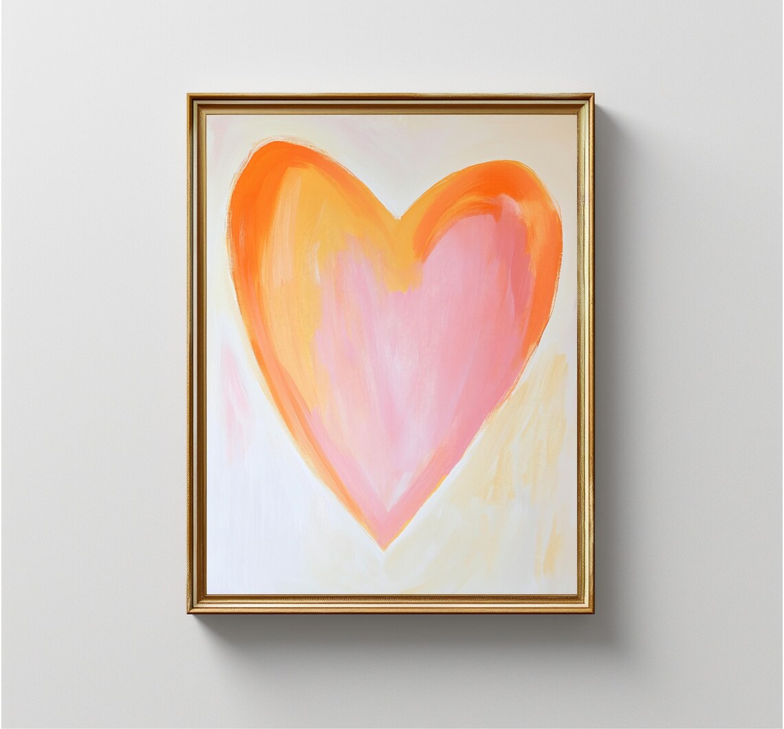 Big Orange Pink Brushstroke Heart Warm Love Minimalist Art Print - Image 4