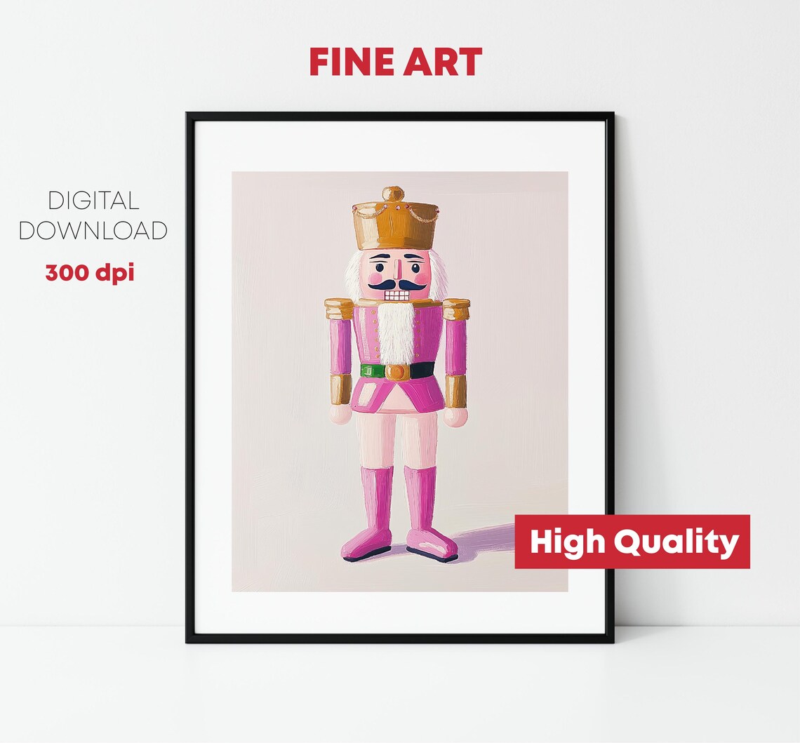 Pink Nutcracker Soldier Gold Hat Christmas Ballet Figurine Art Print - Image 2