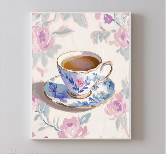 Vintage Coffee Cup Painting Kitchen Wall Art For Print Kitchen Print Retro Decor