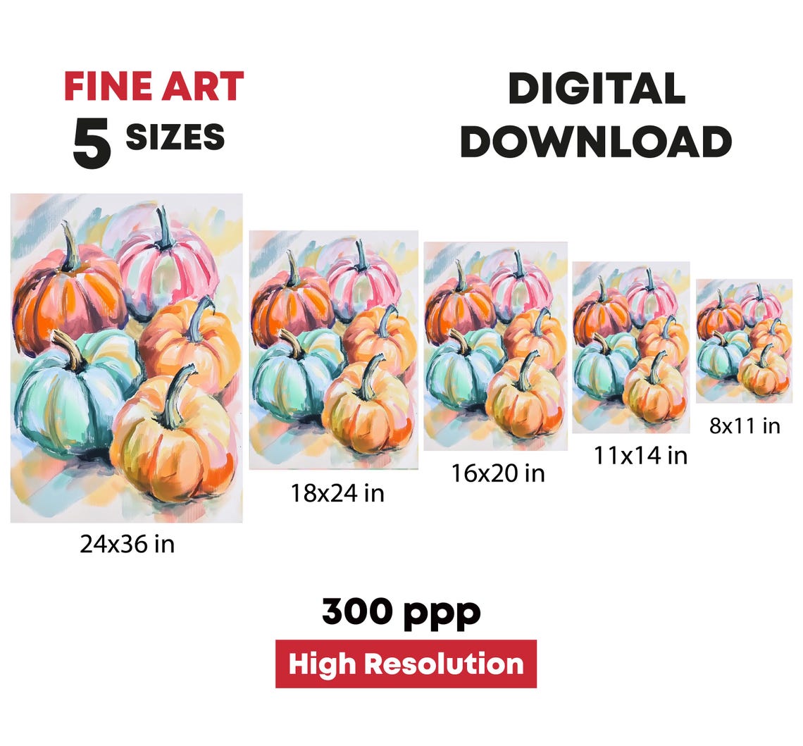 Colorful Pastel Pumpkins Cluster Fall Harvest Watercolor Print - Image 4