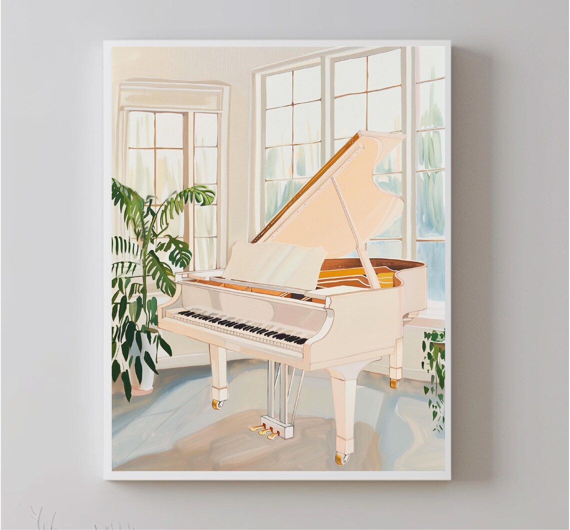 White Grand Piano Bright Sunroom Plants Elegant Music Room Poster - Image 5