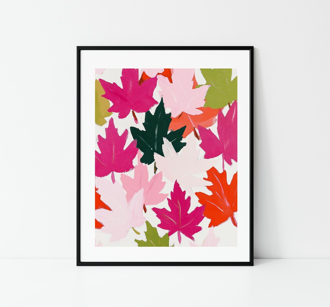 Colorful Autumn Maple Leaves Pink Orange Green Fall Foliage Print - Image 3