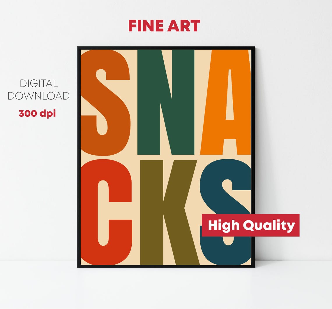 Snacks Time Colorful Retro Typography Cream Kitchen Wall Art - Image 5