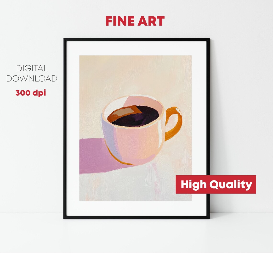 Colorful Cup Of Coffee Painting, Kitchen Decor Art Print - Image 2