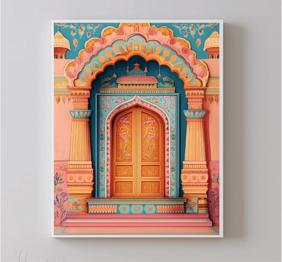 Indian Decor Door Travel Photography Jaipur Illustration Jaipur Poster Jaipur Poster India Travel Poster Bedroom Decor In Trend