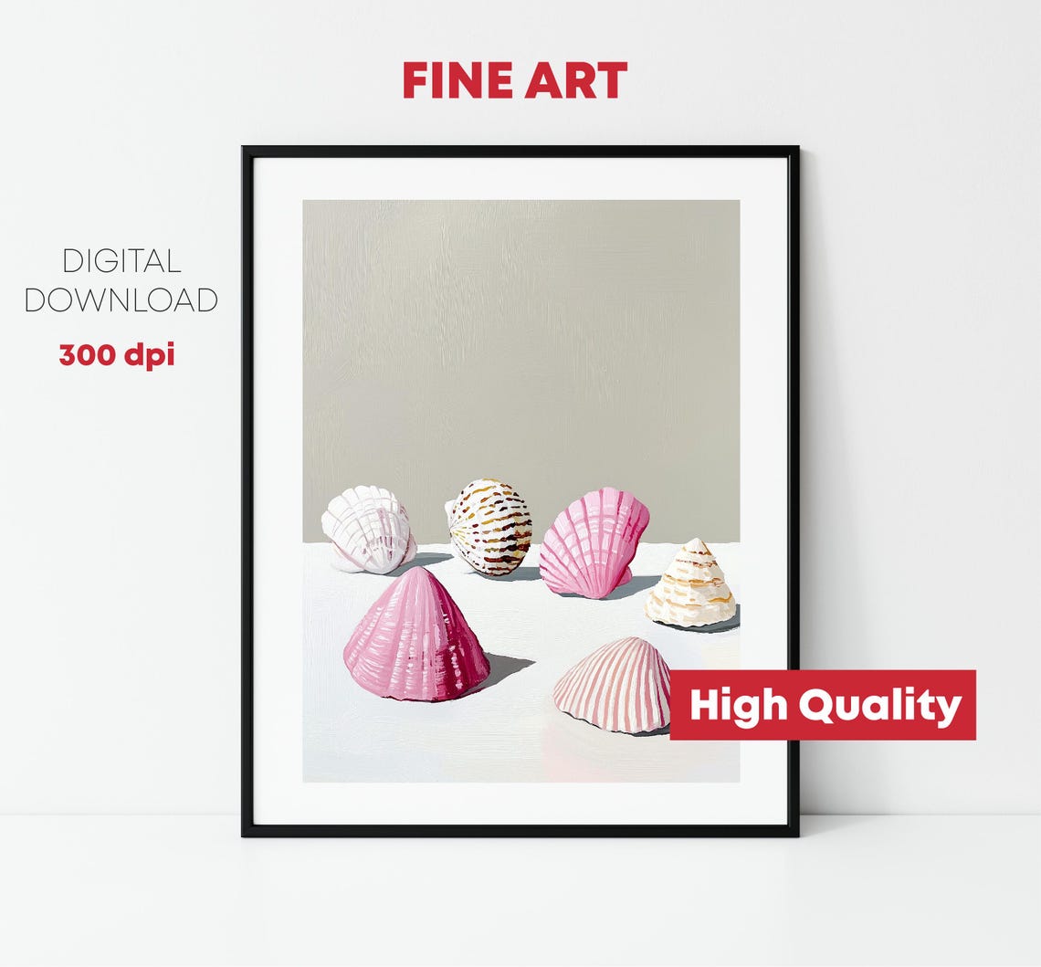 Pink And White Seashells Still Life Minimalist Coastal Beach Print - Image 2